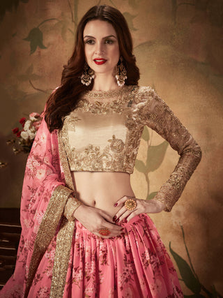 Ravishing Pink Sabyasachi Digital Printed Organza Party Wear Lehenga Choli With Blouse ClothsVilla