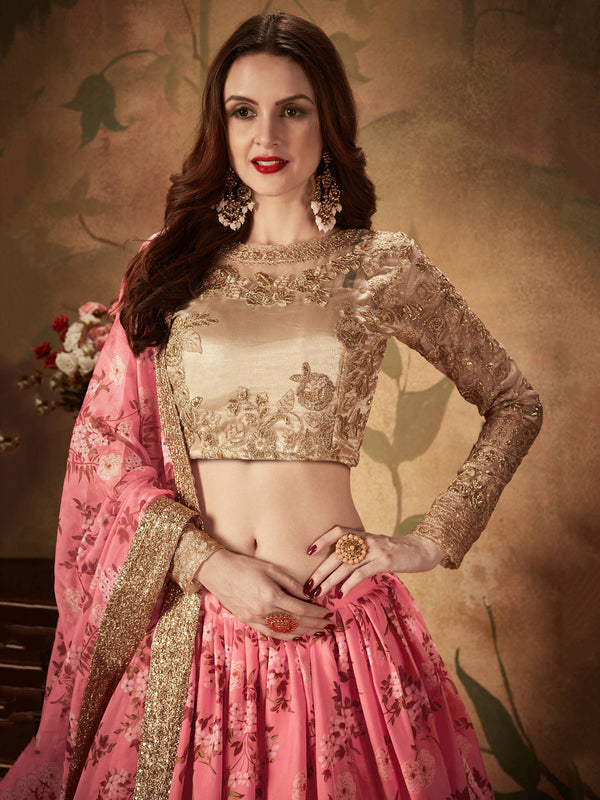 Ravishing Pink Sabyasachi Digital Printed Organza Party Wear Lehenga Choli With Blouse ClothsVilla