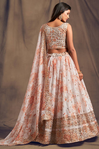 Beautiful White & Orange Zari Embroidery Organza Occasional Wear Lehenga Choli ClothsVilla