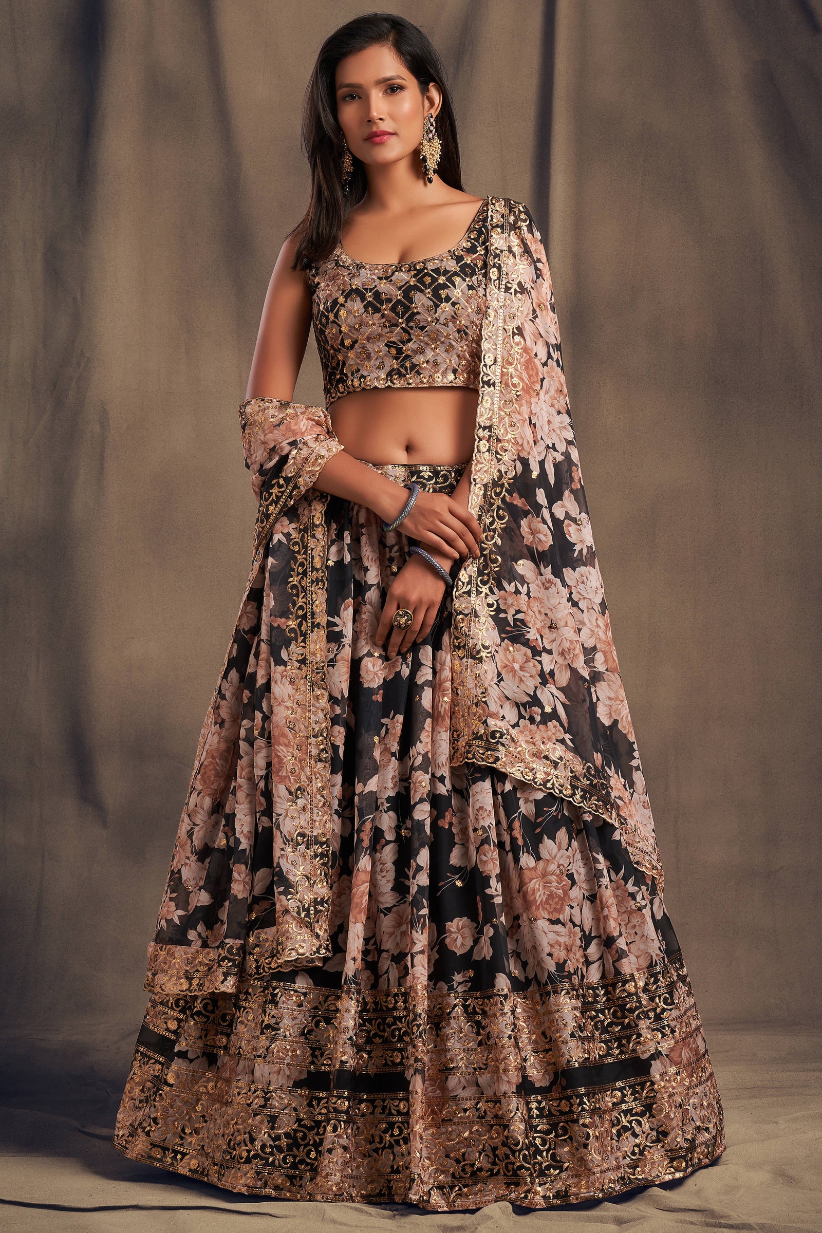 Attractive Black Zari Embroidery Organza Occasional Wear Lehenga Choli ClothsVilla