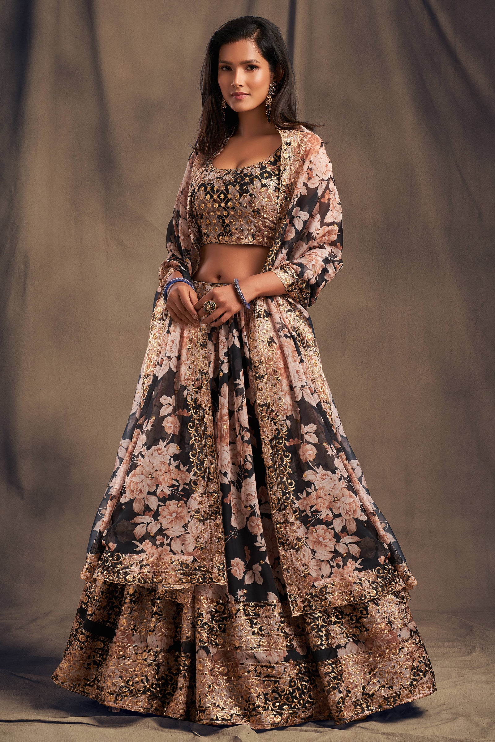 Attractive Black Zari Embroidery Organza Occasional Wear Lehenga Choli ClothsVilla