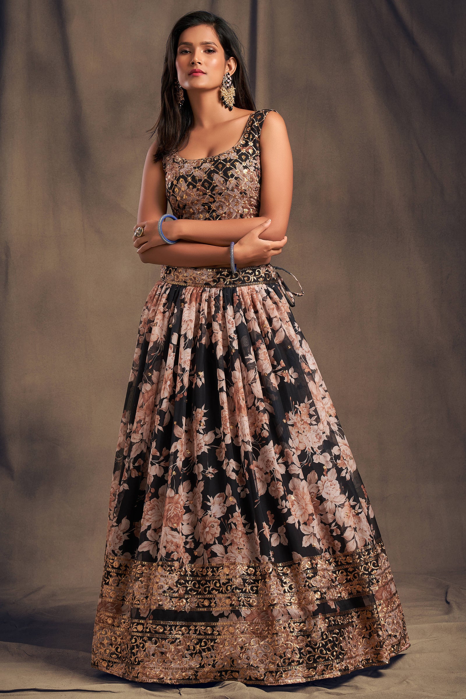 Attractive Black Zari Embroidery Organza Occasional Wear Lehenga Choli ClothsVilla