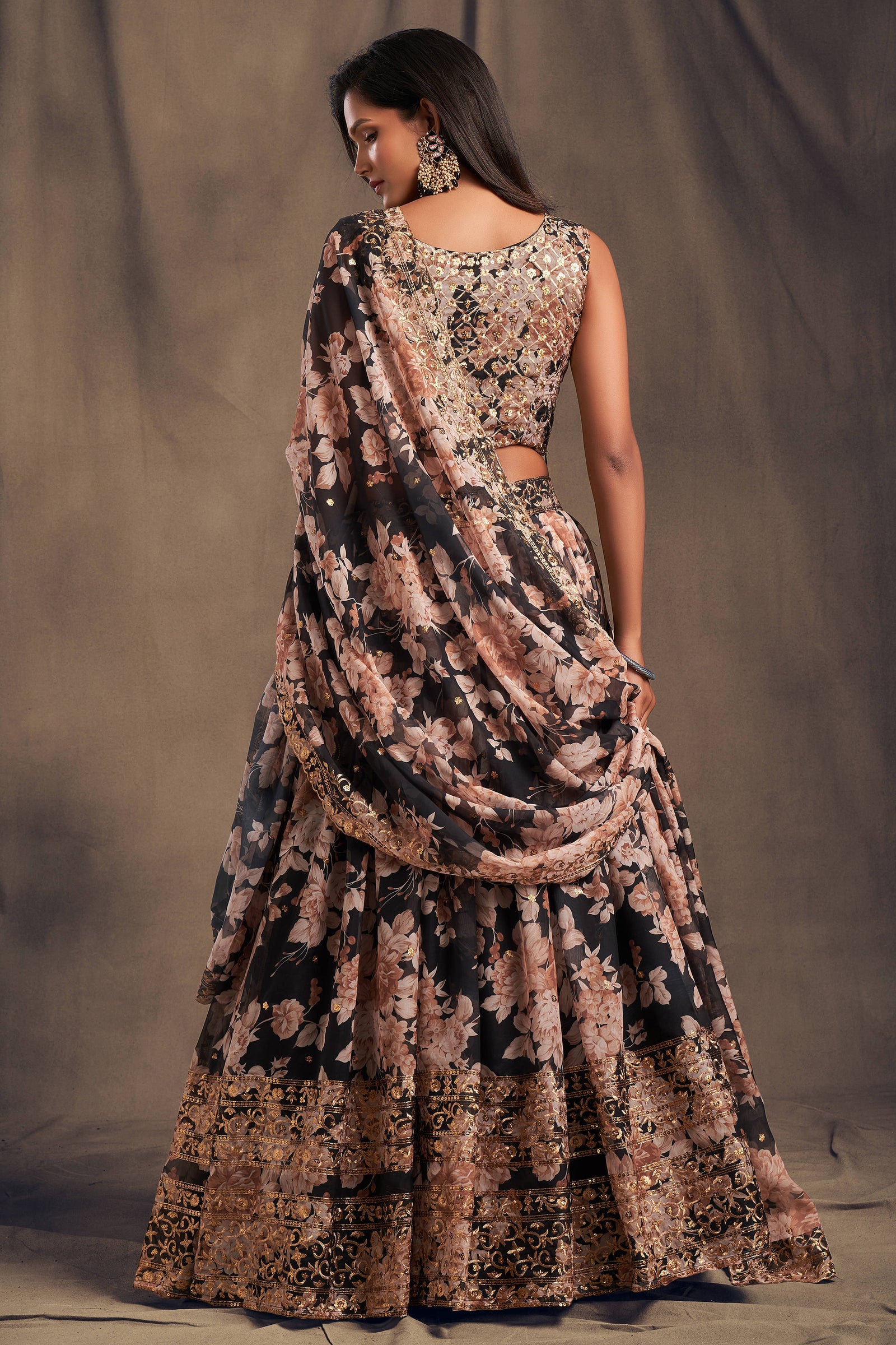 Attractive Black Zari Embroidery Organza Occasional Wear Lehenga Choli ClothsVilla