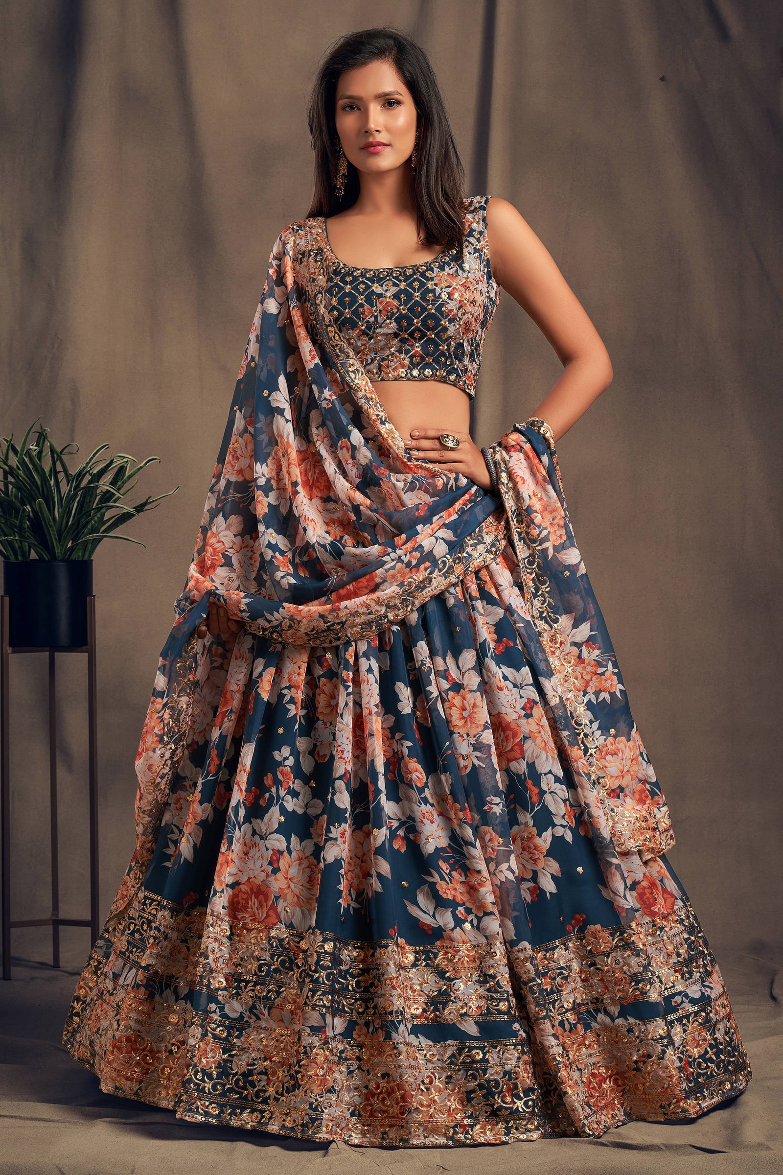 Winning Dove Blue Zari Embroidery Organza Occasional Wear Lehenga Choli ClothsVilla