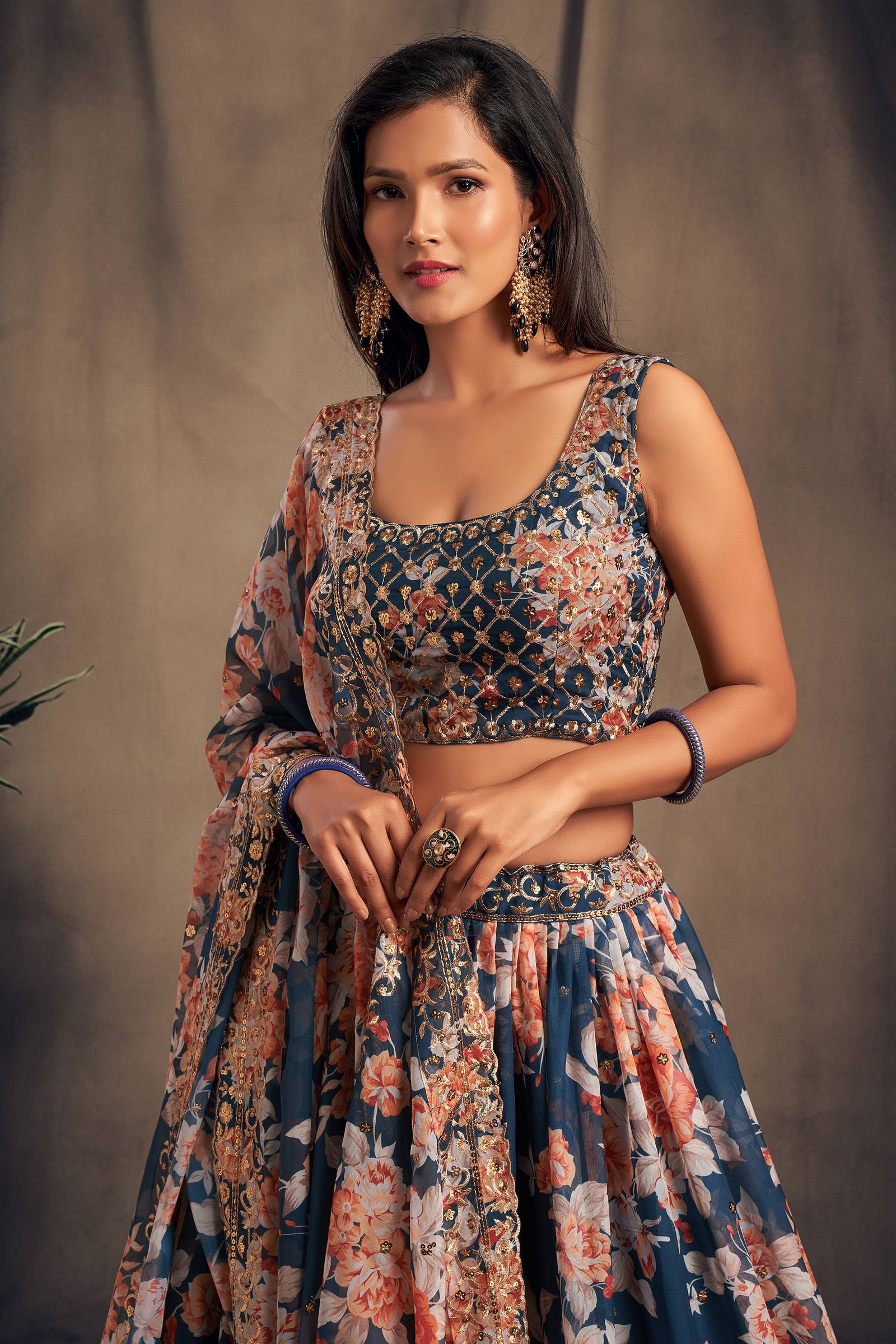 Winning Dove Blue Zari Embroidery Organza Occasional Wear Lehenga Choli ClothsVilla