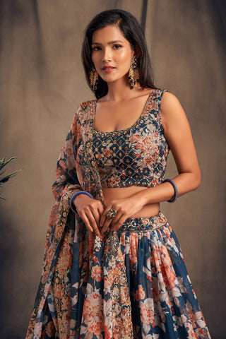 Winning Dove Blue Zari Embroidery Organza Occasional Wear Lehenga Choli ClothsVilla