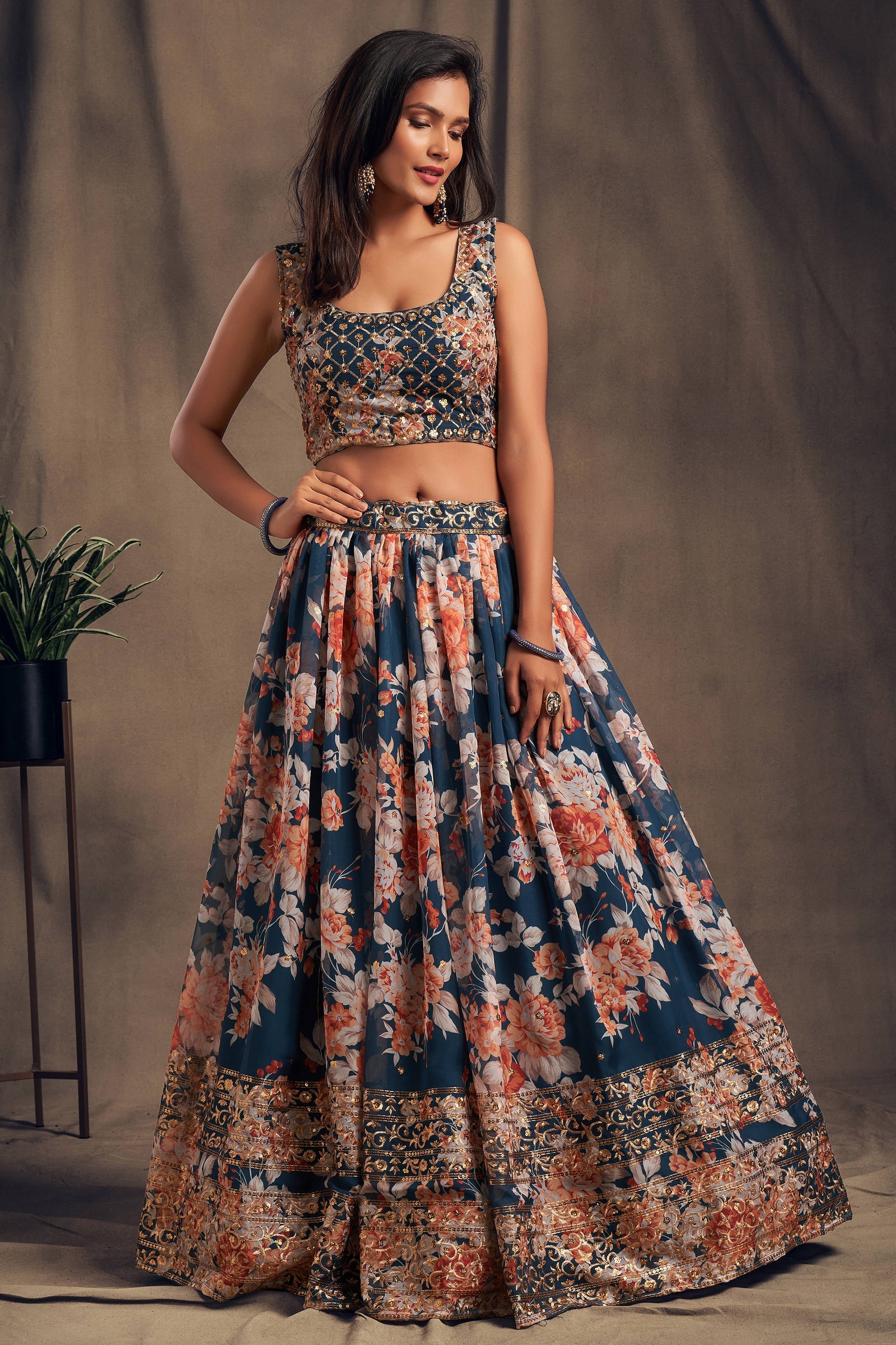 Winning Dove Blue Zari Embroidery Organza Occasional Wear Lehenga Choli ClothsVilla