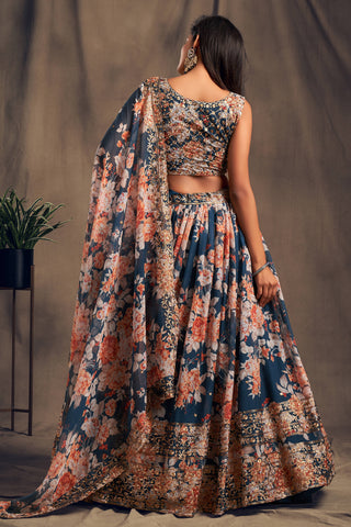 Winning Dove Blue Zari Embroidery Organza Occasional Wear Lehenga Choli ClothsVilla