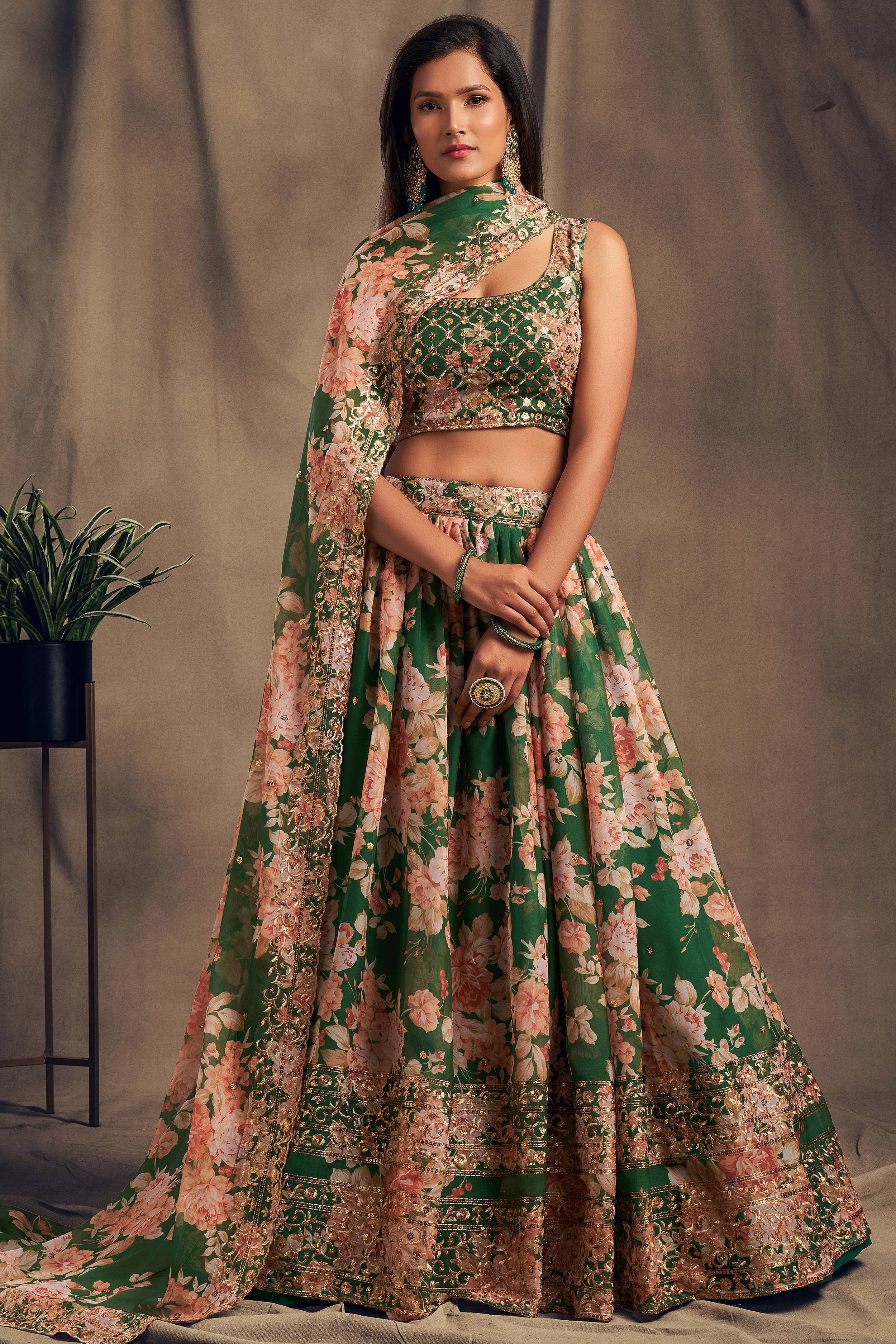 Effecting Green Zari Embroidery Organza Occasional Wear Lehenga Choli ClothsVilla Main image