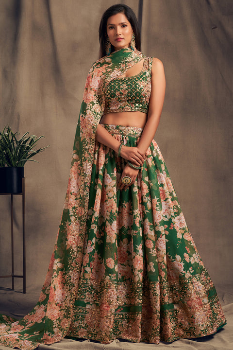 Effecting Green Zari Embroidery Organza Occasional Wear Lehenga Choli ClothsVilla Main image