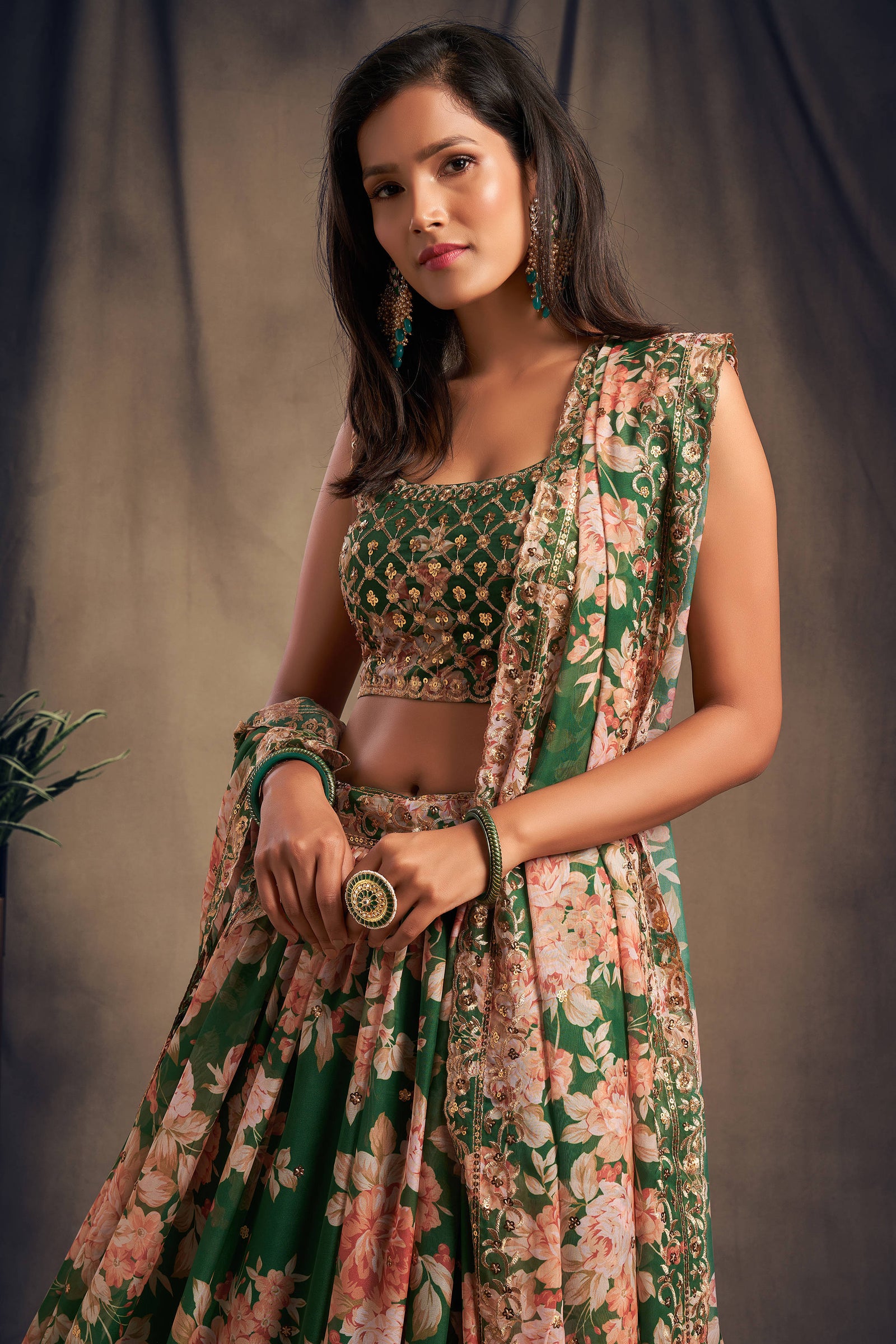 Effecting Green Zari Embroidery Organza Occasional Wear Lehenga Choli ClothsVilla
