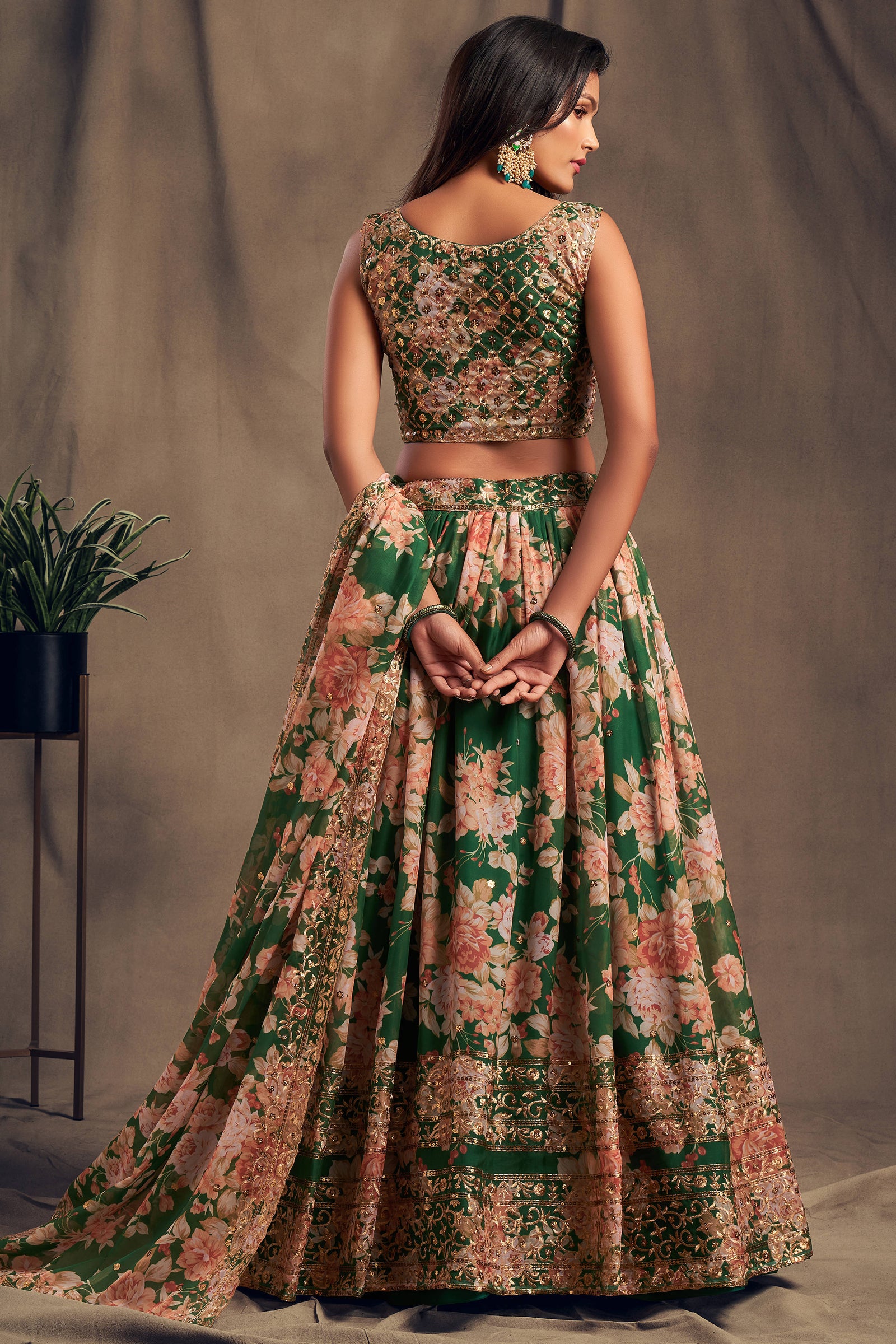 Effecting Green Zari Embroidery Organza Occasional Wear Lehenga Choli ClothsVilla