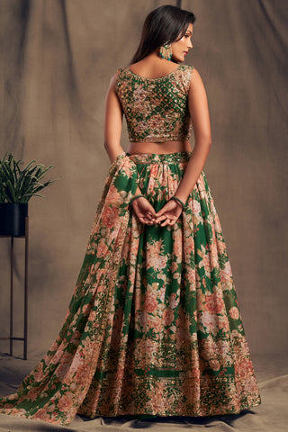 Effecting Green Zari Embroidery Organza Occasional Wear Lehenga Choli ClothsVilla