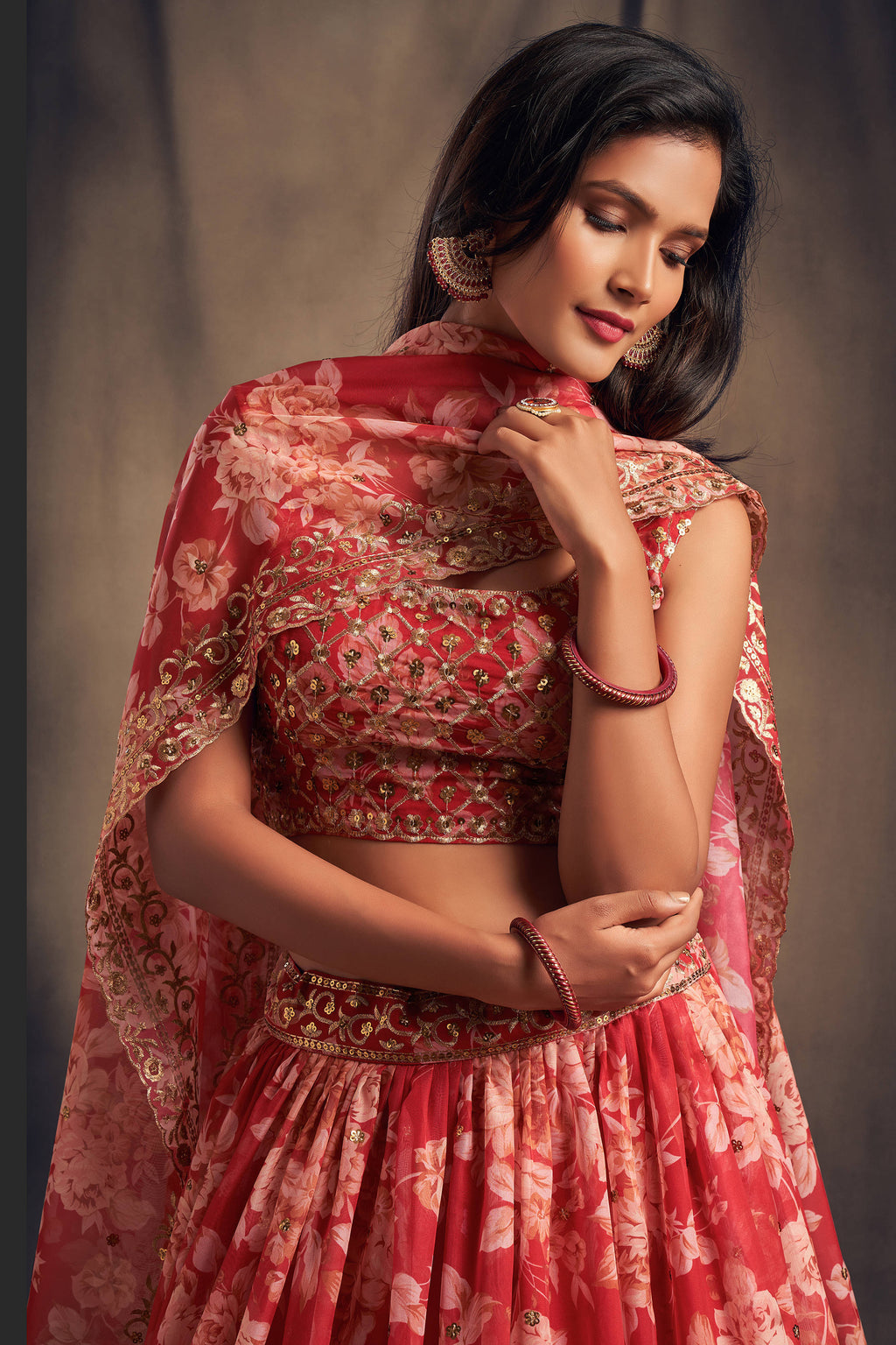 Offering Red Zari Embroidery Organza Occasional Wear Lehenga Choli ClothsVilla