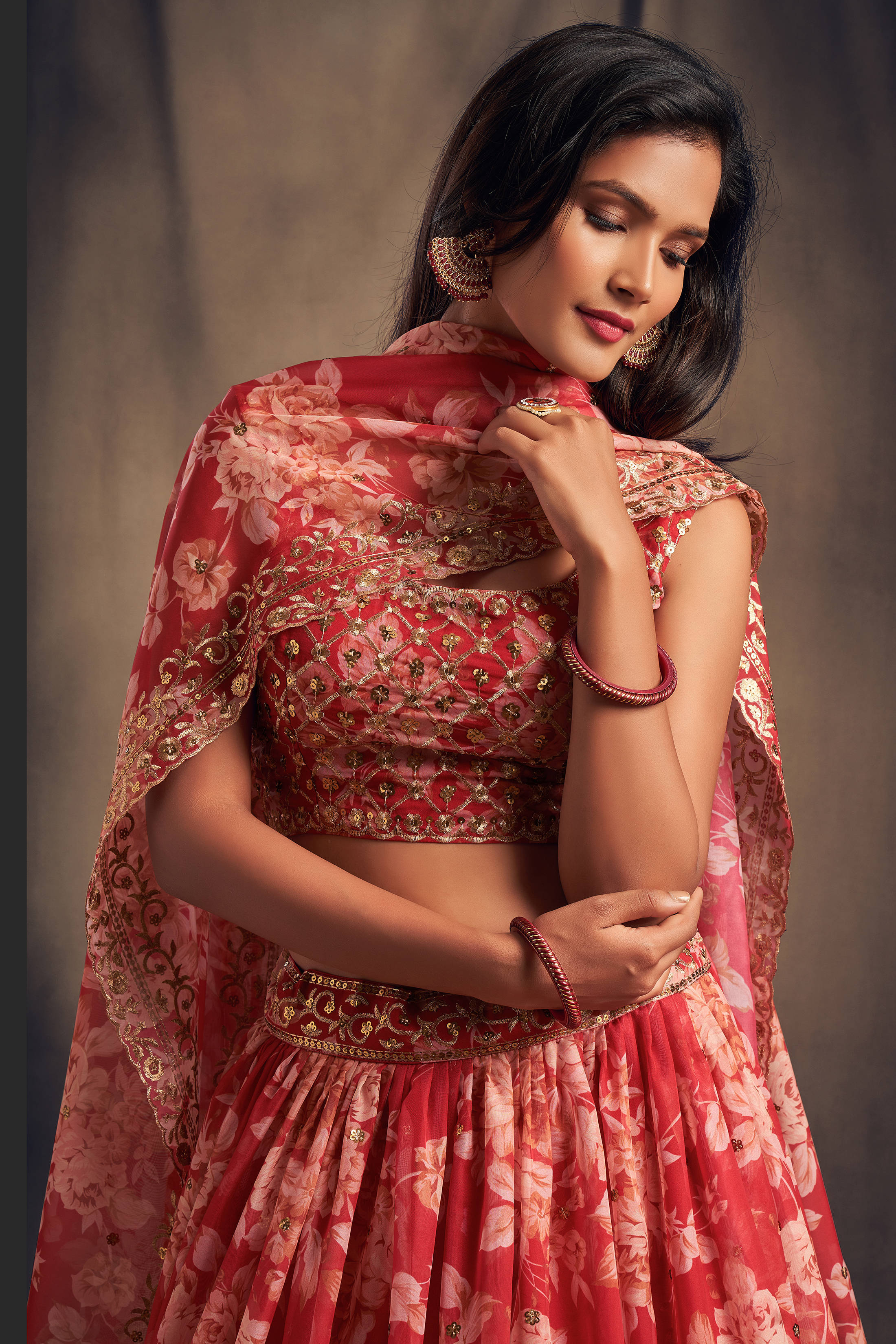 Offering Red Zari Embroidery Organza Occasional Wear Lehenga Choli ClothsVilla