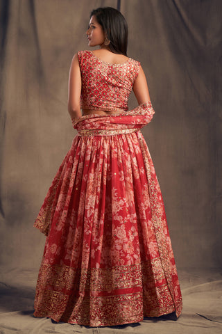 Offering Red Zari Embroidery Organza Occasional Wear Lehenga Choli ClothsVilla