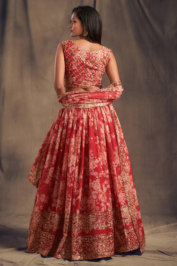 Offering Red Zari Embroidery Organza Occasional Wear Lehenga Choli ClothsVilla