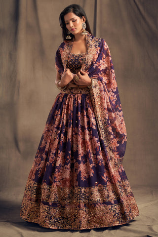 Extending Purple Zari Embroidery Organza Occasional Wear Lehenga Choli ClothsVilla