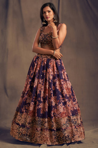 Extending Purple Zari Embroidery Organza Occasional Wear Lehenga Choli ClothsVilla