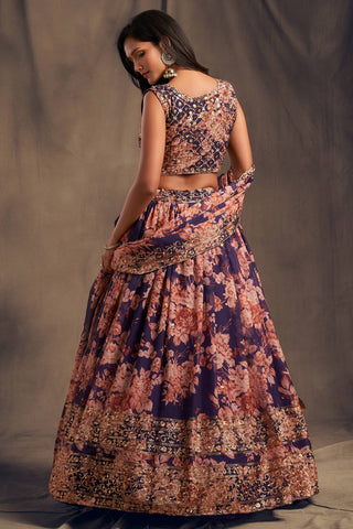 Extending Purple Zari Embroidery Organza Occasional Wear Lehenga Choli ClothsVilla