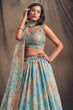 Load image into Gallery viewer, Awesome Sky Blue Zari Embroidery Organza Occasional Wear Lehenga Choli ClothsVilla