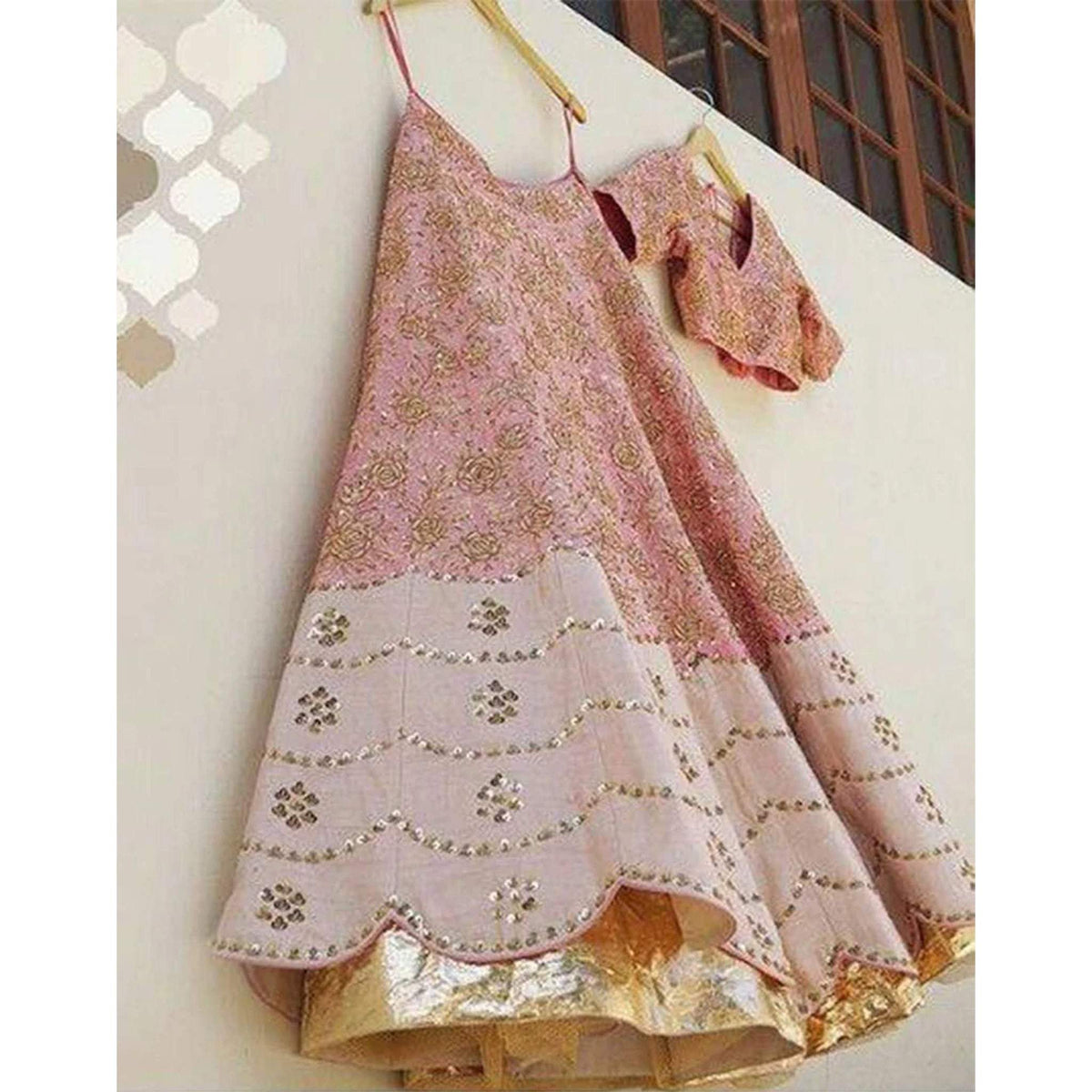 Designer Peach Zari Sequin Raw Silk Lehenga Choli ClothsVilla