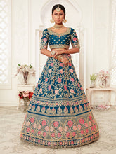 Load image into Gallery viewer, Elegant Blue Floral Embroidery Silk Wedding Lehenga Choli With Beige Dupatta ClothsVilla