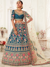 Load image into Gallery viewer, Elegant Blue Floral Embroidery Silk Wedding Lehenga Choli With Beige Dupatta ClothsVilla