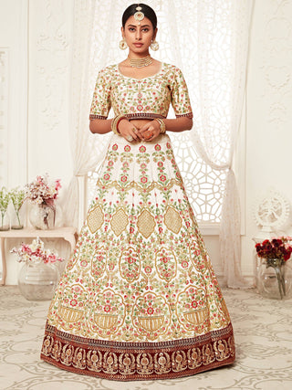 Majesty Off-White Heavily Embroidery Silk Bridal Lehenga Choli With Dupatta ClothsVilla