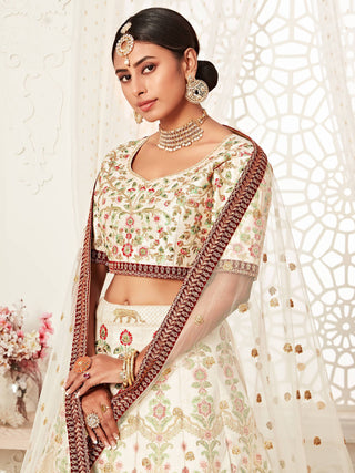 Majesty Off-White Heavily Embroidery Silk Bridal Lehenga Choli With Dupatta ClothsVilla