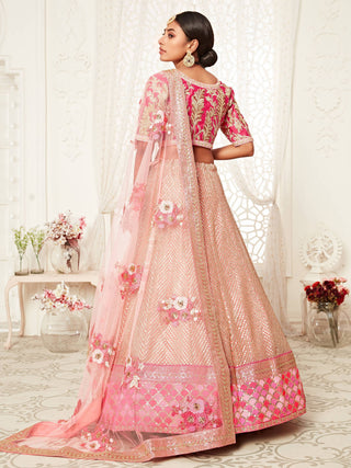 Mesmerizing Pink Embroidery Net Wedding Lehenga Choli With Dupatta ClothsVilla