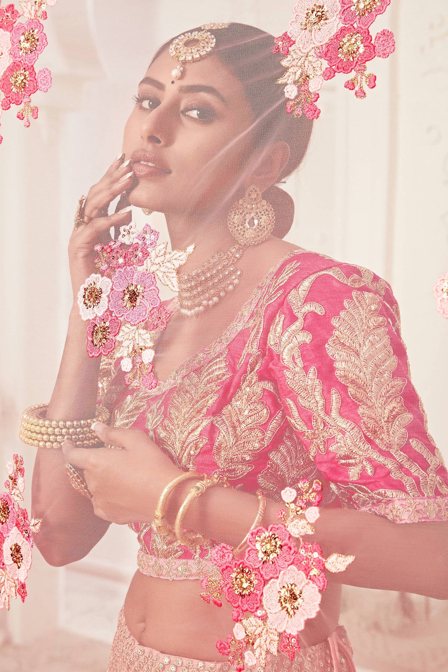 Mesmerizing Pink Embroidery Net Wedding Lehenga Choli With Dupatta ClothsVilla