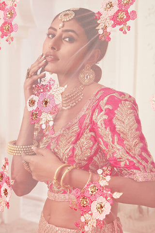 Mesmerizing Pink Embroidery Net Wedding Lehenga Choli With Dupatta ClothsVilla