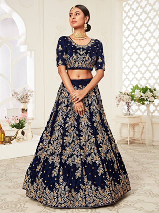 Beautiful Navy Blue Heavily Embroidery Velvet Wedding Lehenga Choli ClothsVilla