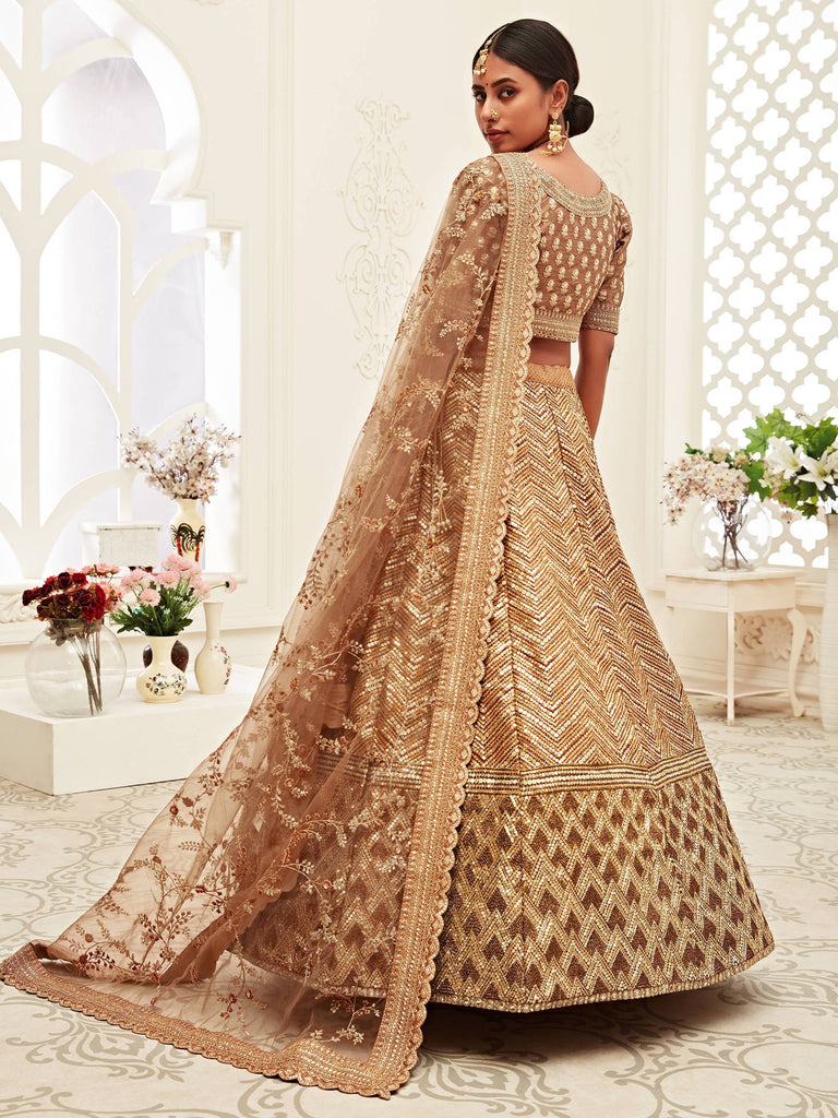 Breathtaking Brown Heavily Sequins Silk Bridal Lehenga Choli ClothsVilla