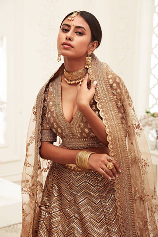 Breathtaking Brown Heavily Sequins Silk Bridal Lehenga Choli ClothsVilla