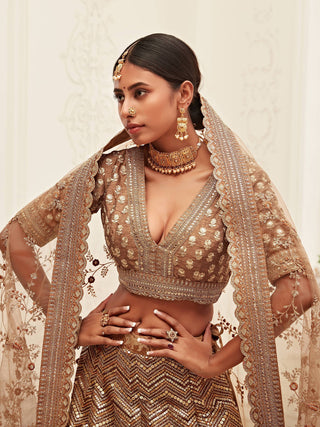 Breathtaking Brown Heavily Sequins Silk Bridal Lehenga Choli ClothsVilla