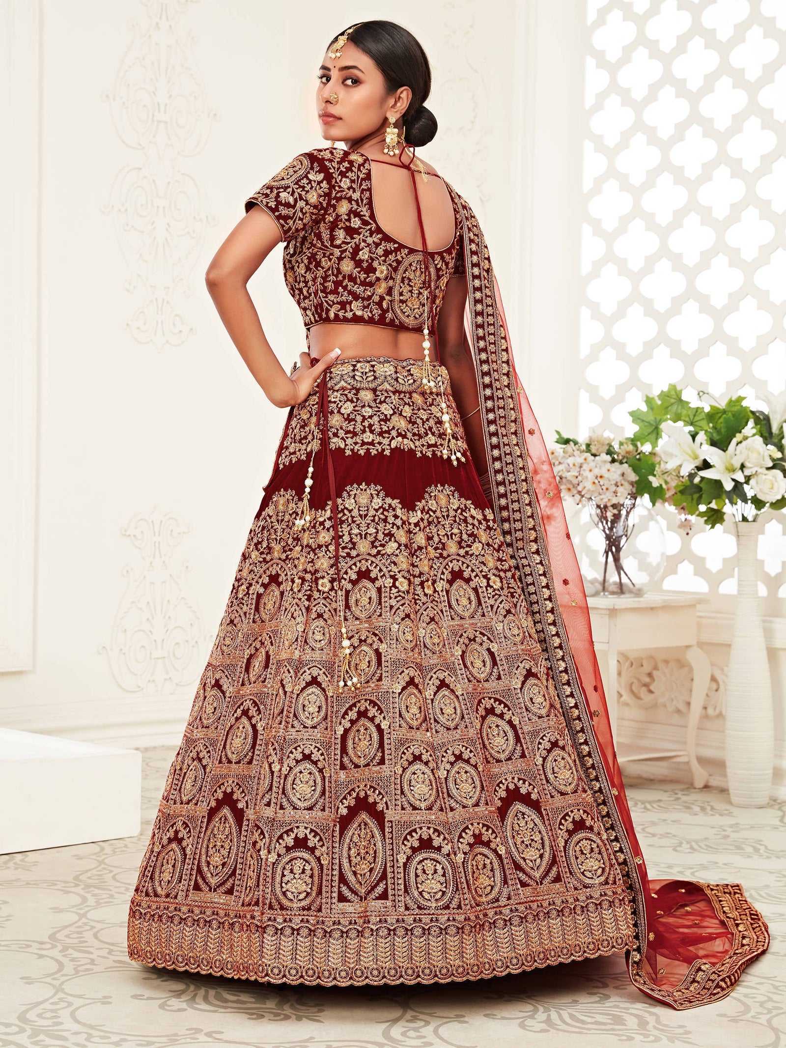 Stunning Red Heavily Sequins Velvet Bridal Lehenga Choli With Dupatta ClothsVilla