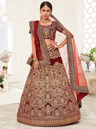 Stunning Red Heavily Sequins Velvet Bridal Lehenga Choli With Dupatta ClothsVilla