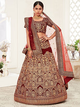 Load image into Gallery viewer, Stunning Red Heavily Sequins Velvet Bridal Lehenga Choli With Dupatta ClothsVilla
