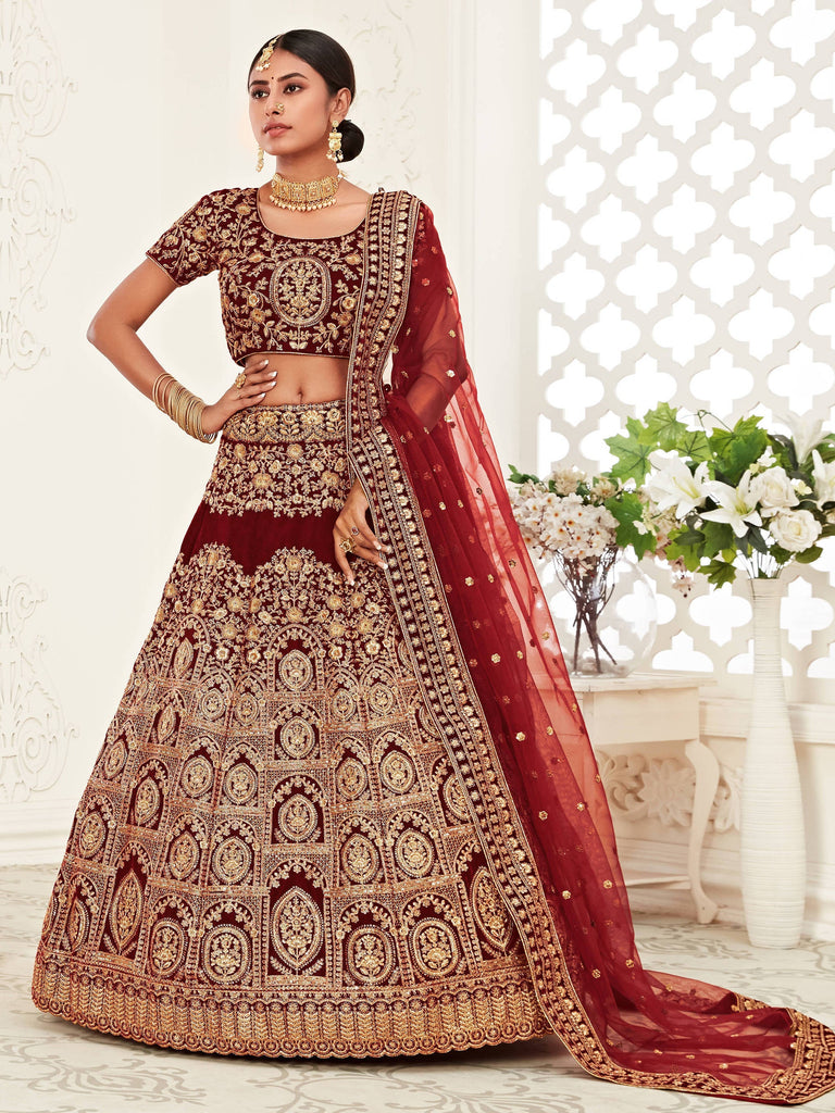 Stunning Red Heavily Sequins Velvet Bridal Lehenga Choli With Dupatta ClothsVilla