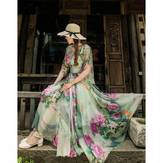 Designer Trendy Short Sleeve Floral Printed Faux Georgette Maxi Dress ClothsVilla
