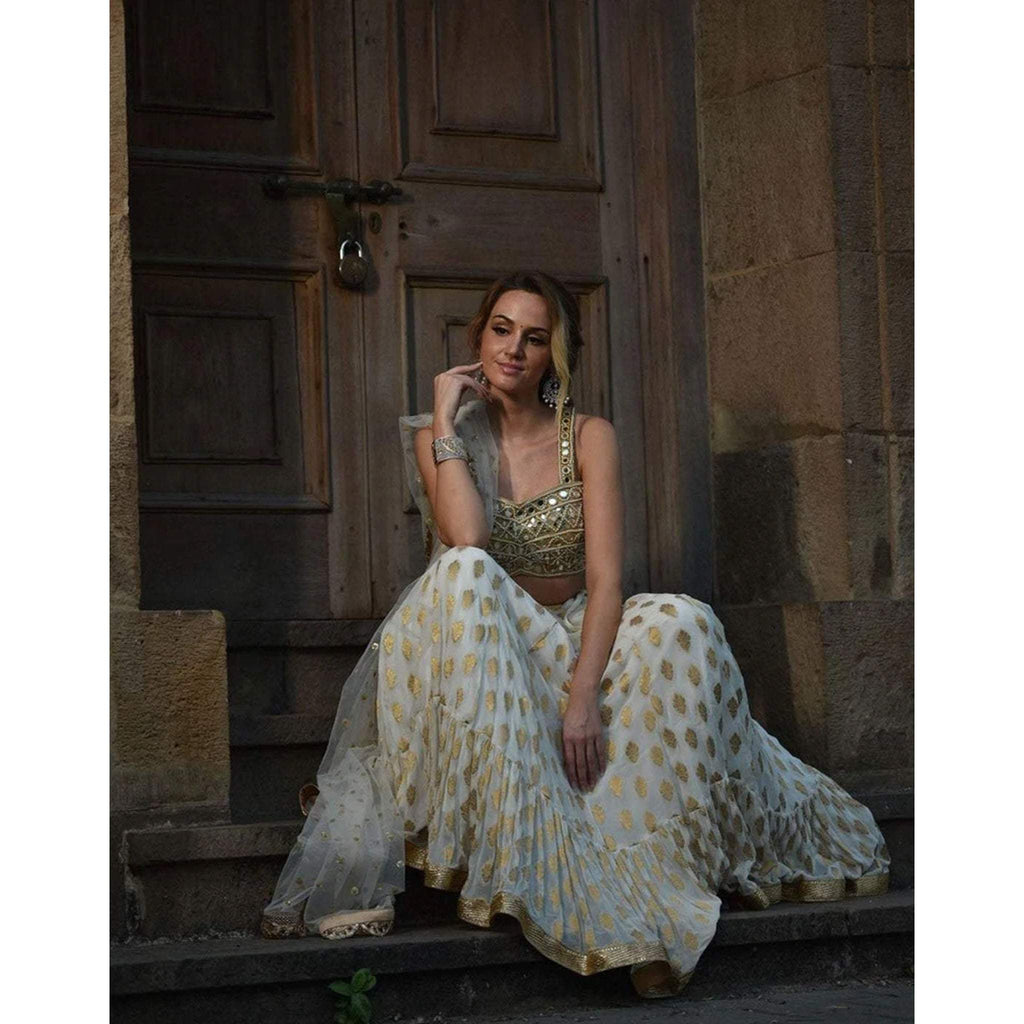 Designer White Lehenga Choli In Banarasi Silk and Embroidery ClothsVilla