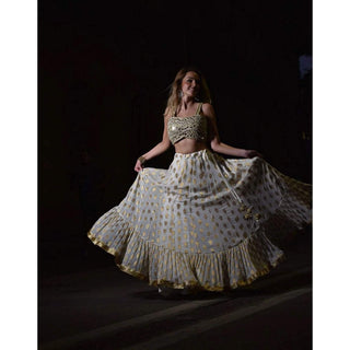 Designer White Lehenga Choli In Banarasi Silk and Embroidery ClothsVilla