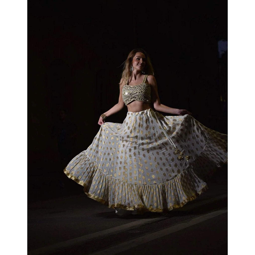 Designer White Lehenga Choli In Banarasi Silk and Embroidery ClothsVilla