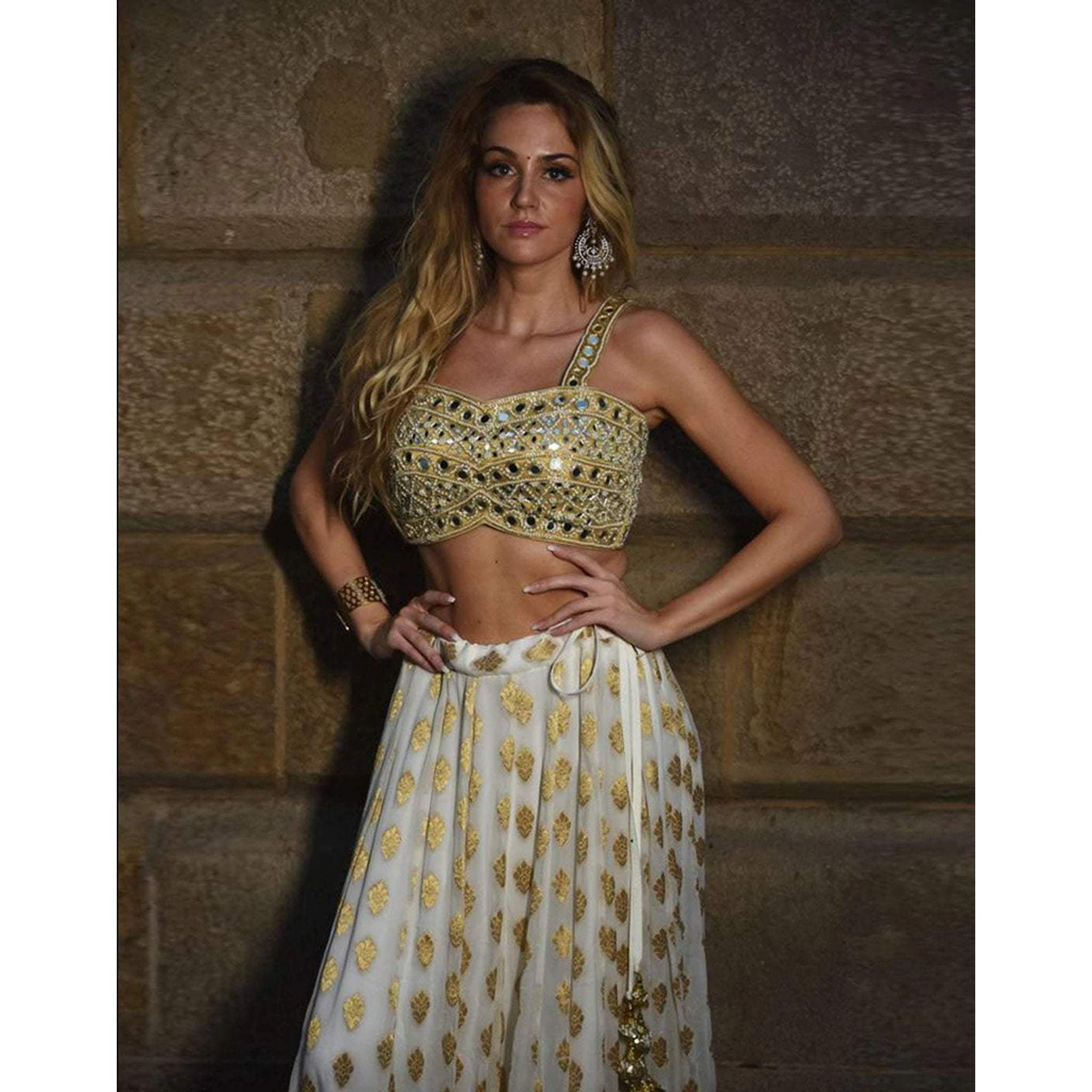 Designer White Lehenga Choli In Banarasi Silk and Embroidery Secondary image