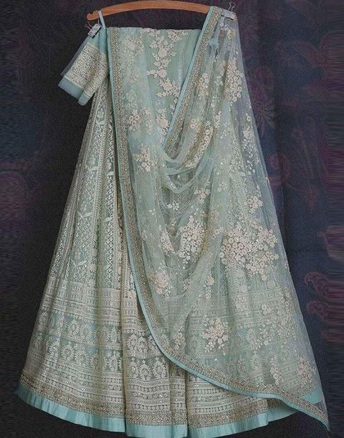 Lehenga Choli in Baby Blue Color with Soft Net Fabrics, Resham, and Sequence Work ClothsVilla