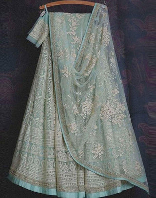 Lehenga Choli in Baby Blue Color with Soft Net Fabrics, Resham, and Sequence Work ClothsVilla
