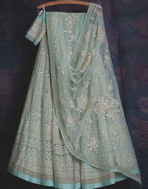 Lehenga Choli in Baby Blue Color with Soft Net Fabrics, Resham, and Sequence Work ClothsVilla Main image