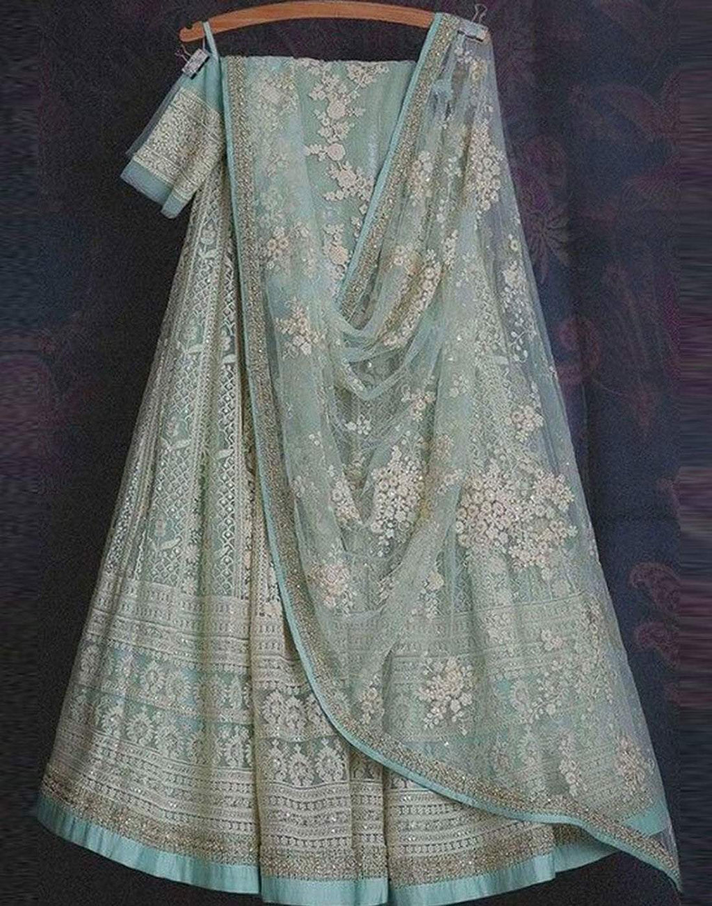 Lehenga Choli in Baby Blue Color with Soft Net Fabrics, Resham, and Sequence Work ClothsVilla